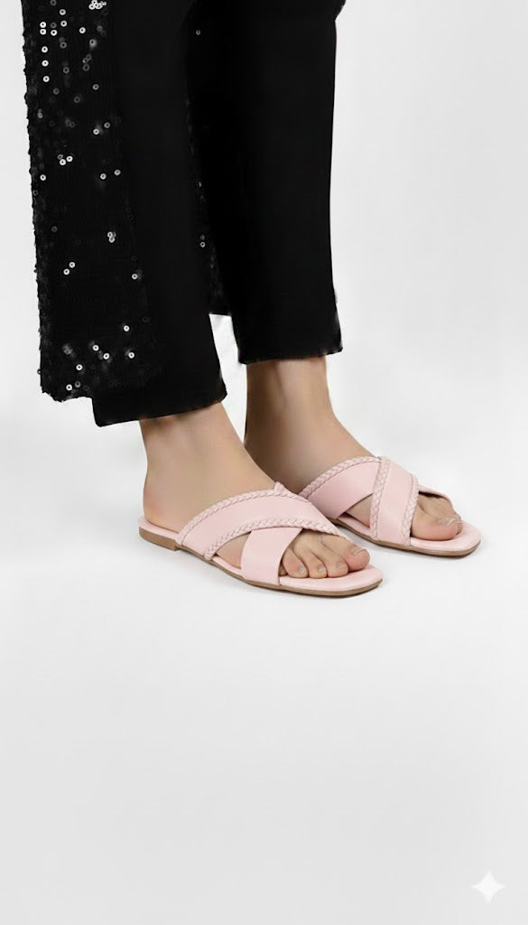 Blush Braid Cross Strap Slides