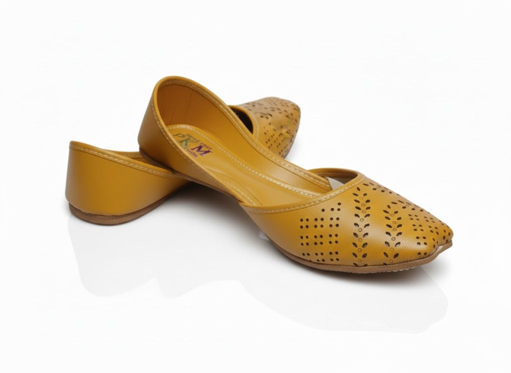 Women's Mustard Yellow Laser Cut Khussa
