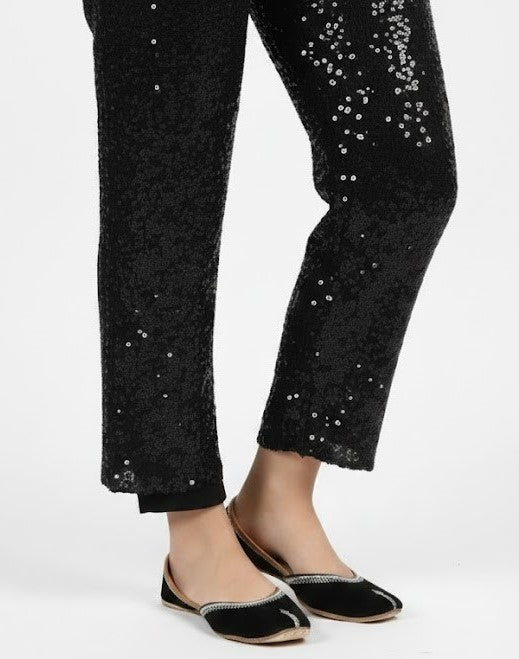 Women's Black Velvet Khussa with Silver Embroidery