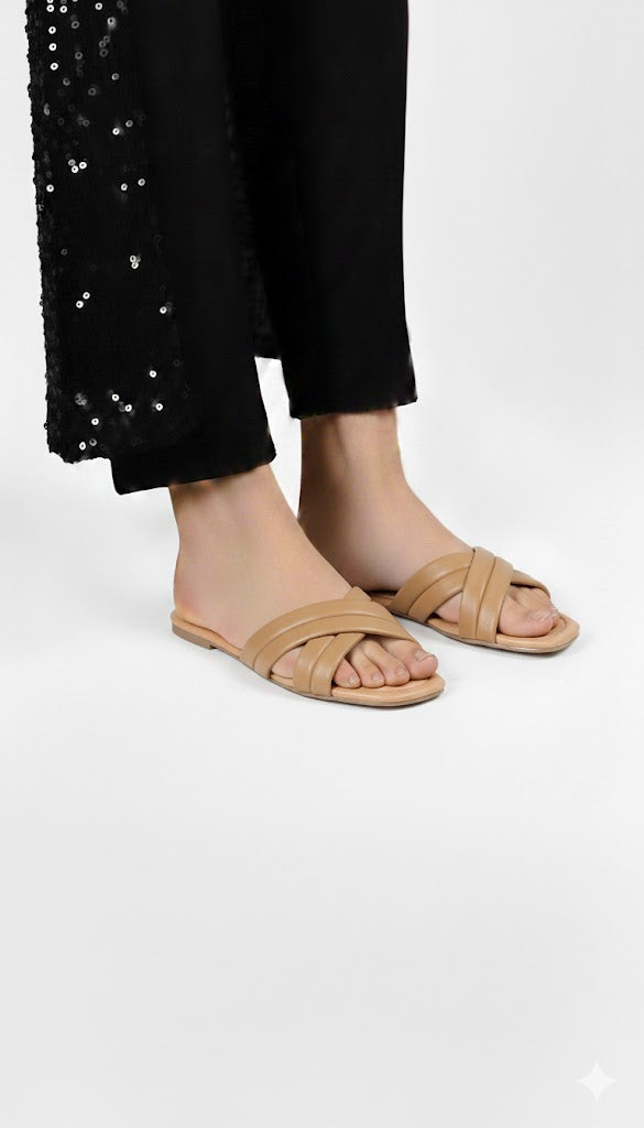 Latte Multi Strap Criss Cross Slides