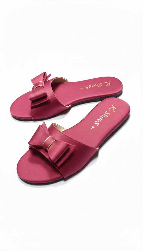 Magenta Satin Bow Slides