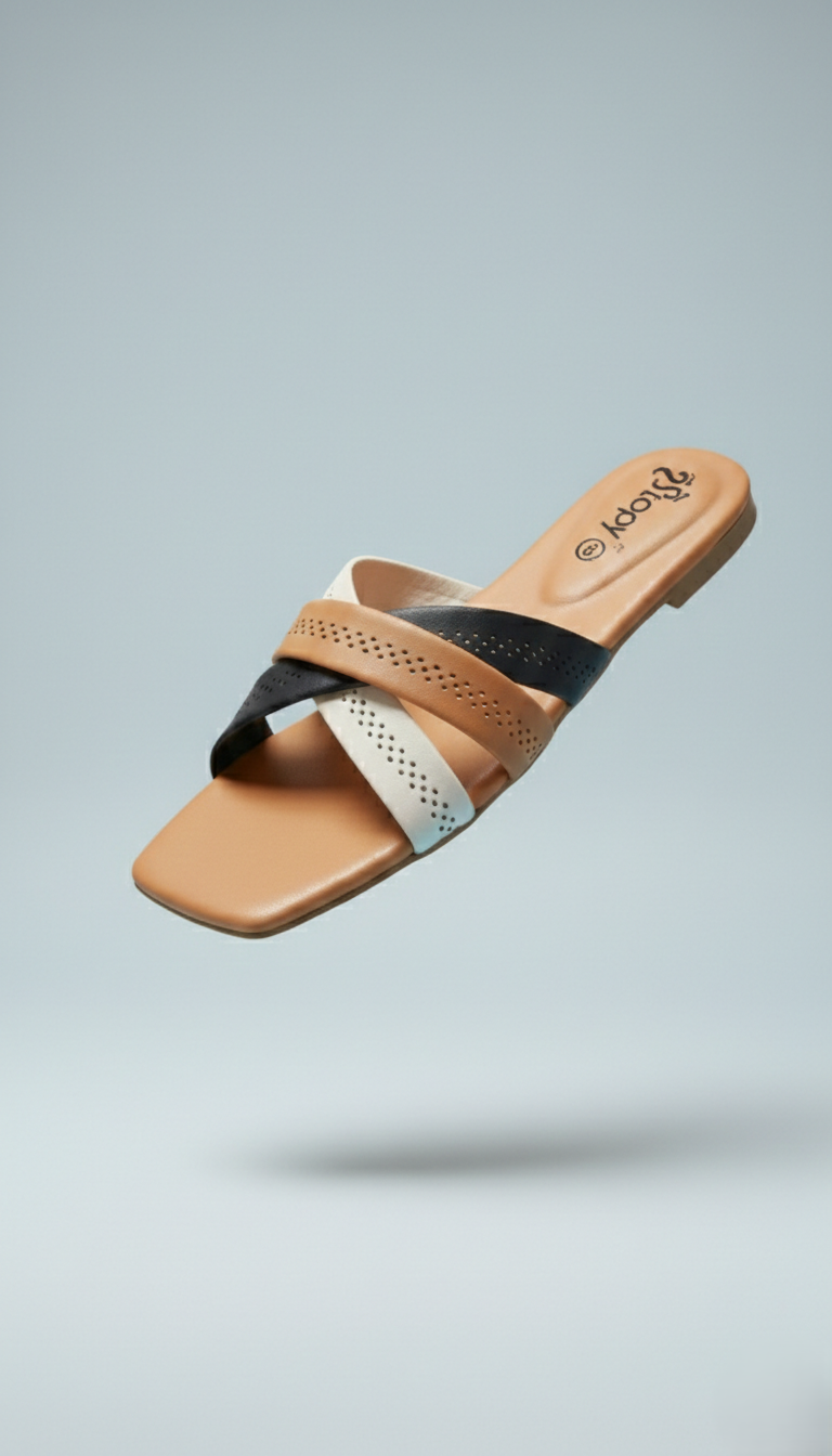 "Women's Elegant Multi-Tone Cross-Strap Flat Sandals - Chic & Comfortable Daily Wear"