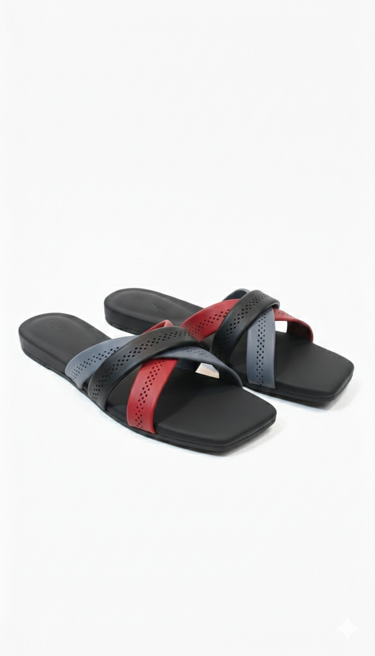 "Women's Elegant Multi-Tone Cross-Strap Flat Sandals - Chic & Comfortable Daily Wear"