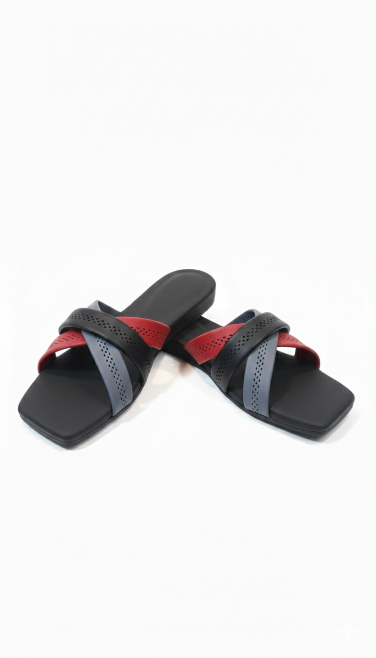 "Women's Elegant Multi-Tone Cross-Strap Flat Sandals - Chic & Comfortable Daily Wear"