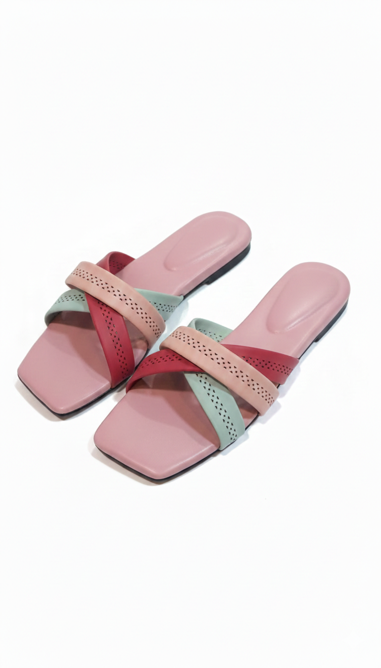 "Women's Elegant Multi-Tone Cross-Strap Flat Sandals - Chic & Comfortable Daily Wear"
