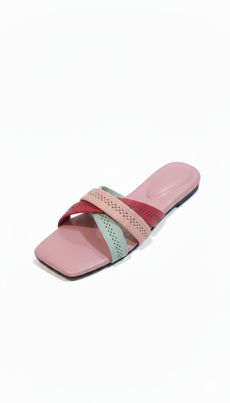 "Women's Elegant Multi-Tone Cross-Strap Flat Sandals - Chic & Comfortable Daily Wear"