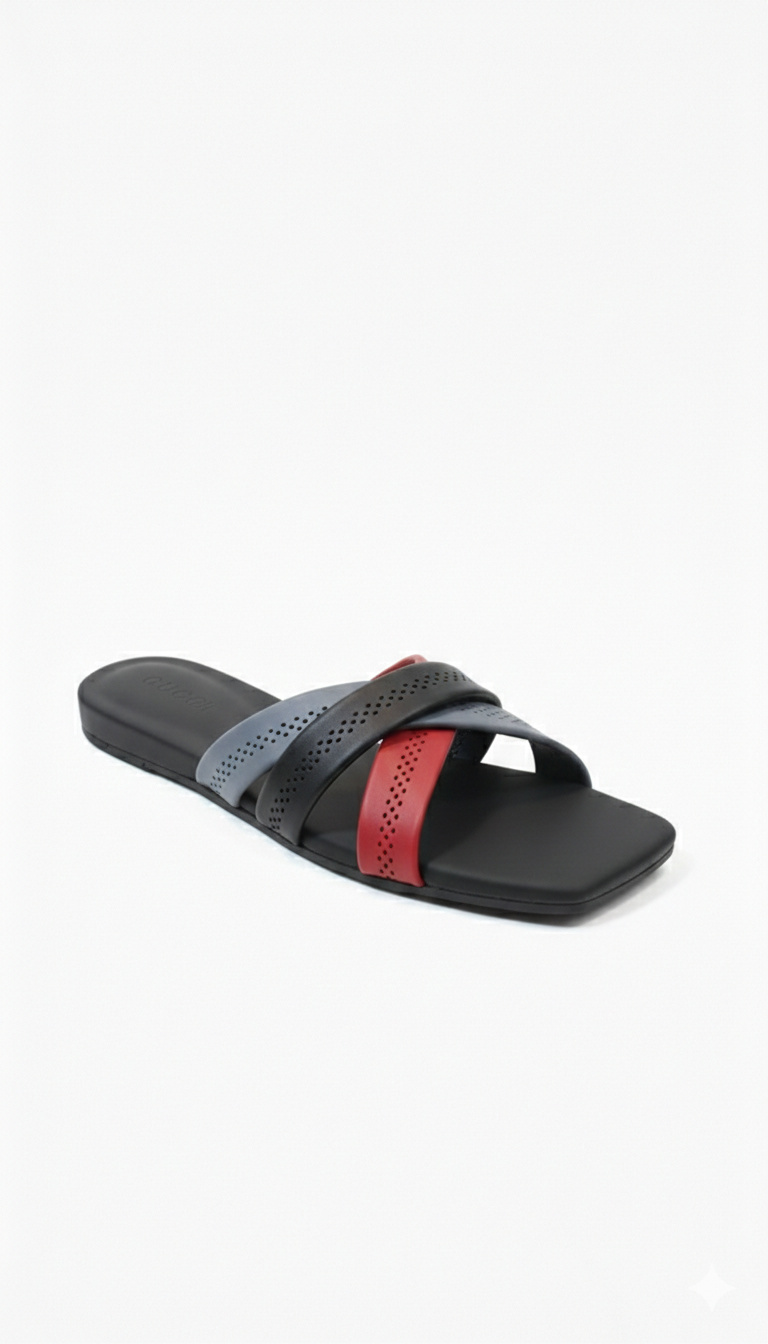 "Women's Elegant Multi-Tone Cross-Strap Flat Sandals - Chic & Comfortable Daily Wear"