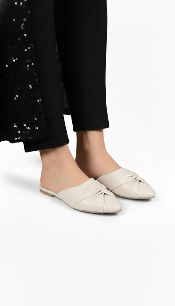 Ivory Knot Pointed Toe Mules