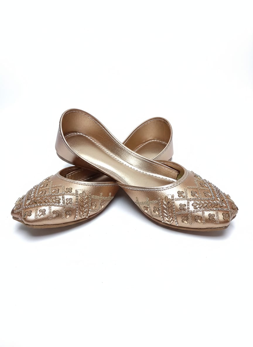 Stellar Shine: Rose Gold Braided Shimmer Party Slides