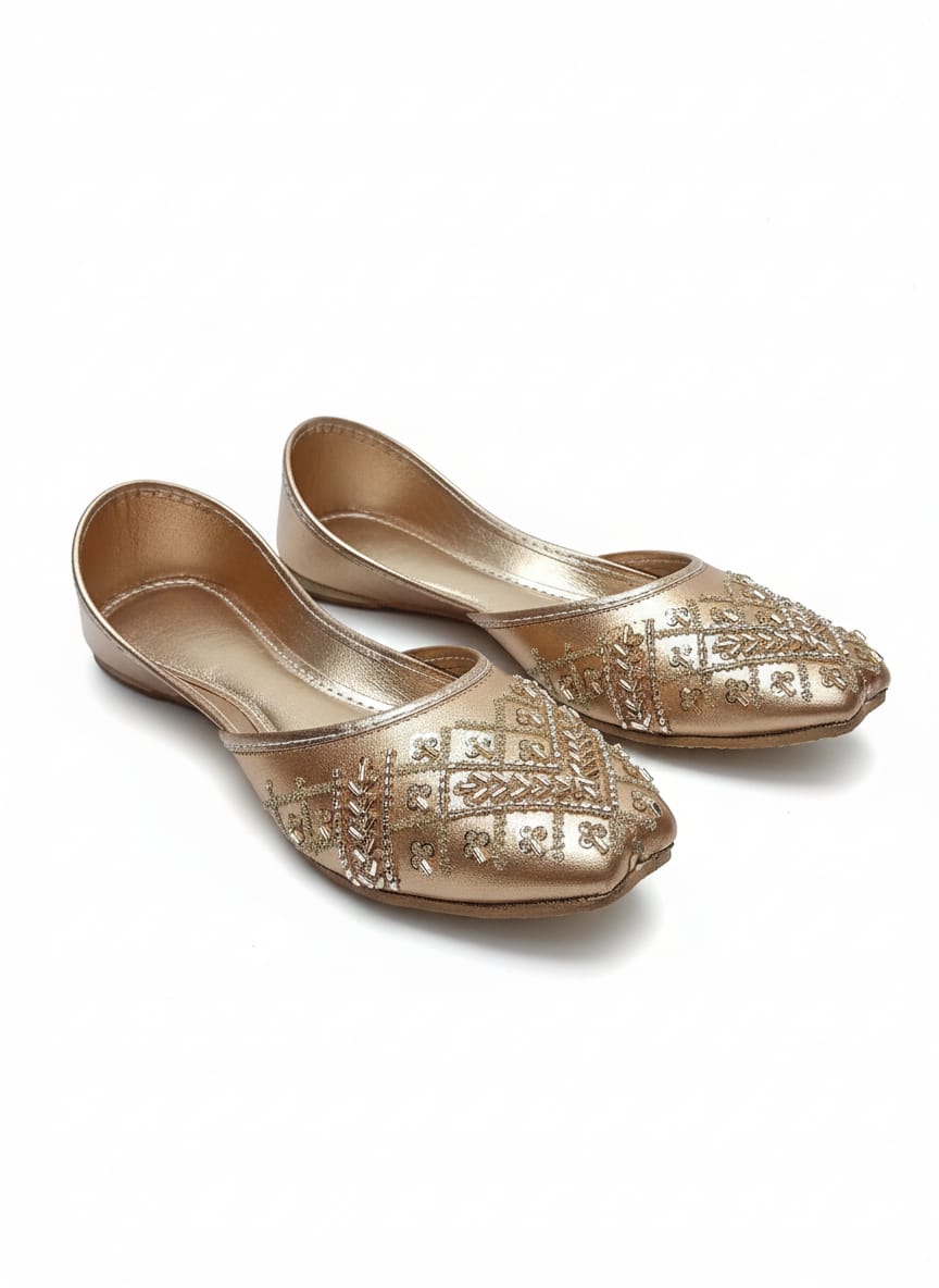 Stellar Shine: Rose Gold Braided Shimmer Party Slides