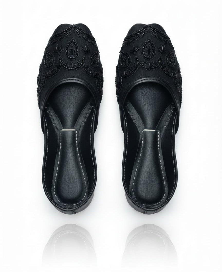 Midnight Grace Hand-Embroidered Black Khussa