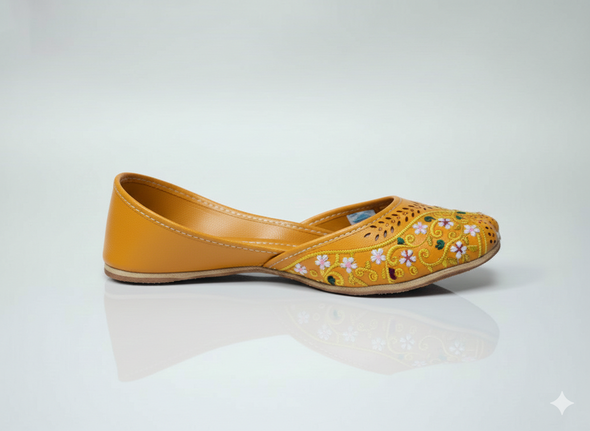 Women's Olive Green Khussa with Pink & White Floral Embroidery