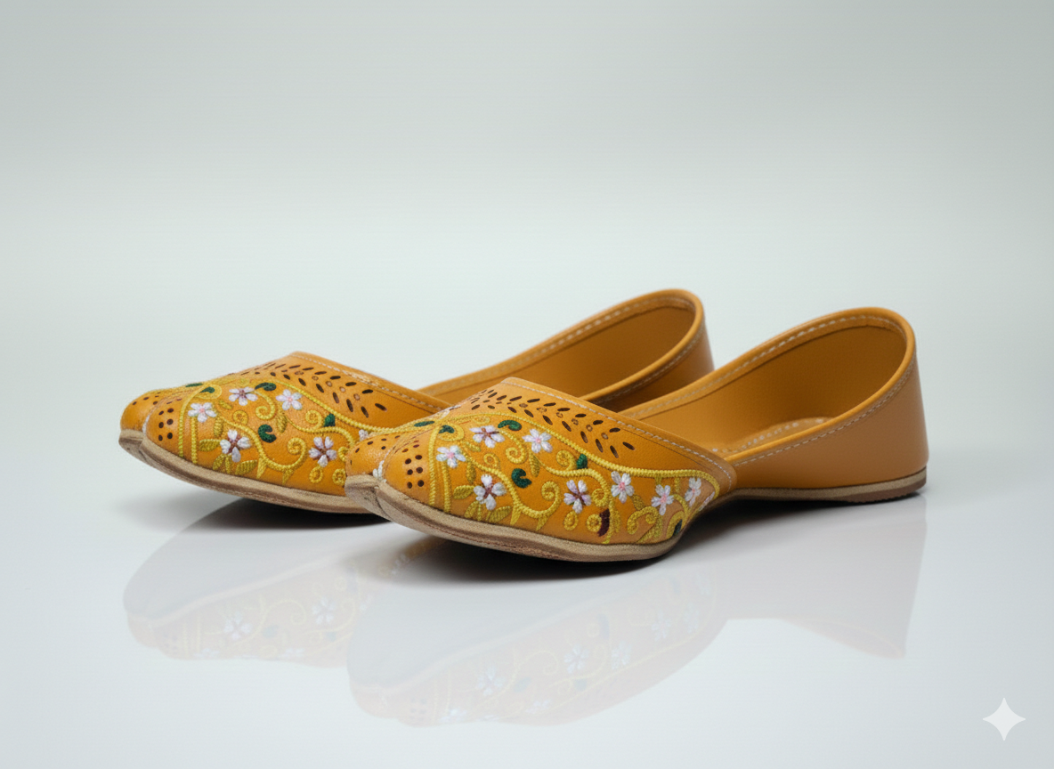 Women's Olive Green Khussa with Pink & White Floral Embroidery