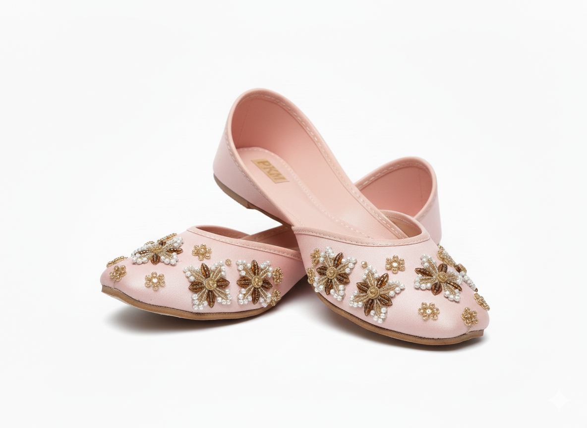 Blush Pink Floral Fantasy Hand Embroidered Festive Khussa