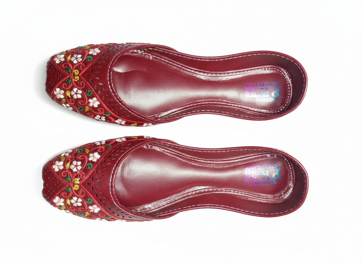 Women's Olive Green Khussa with Pink & White Floral Embroidery