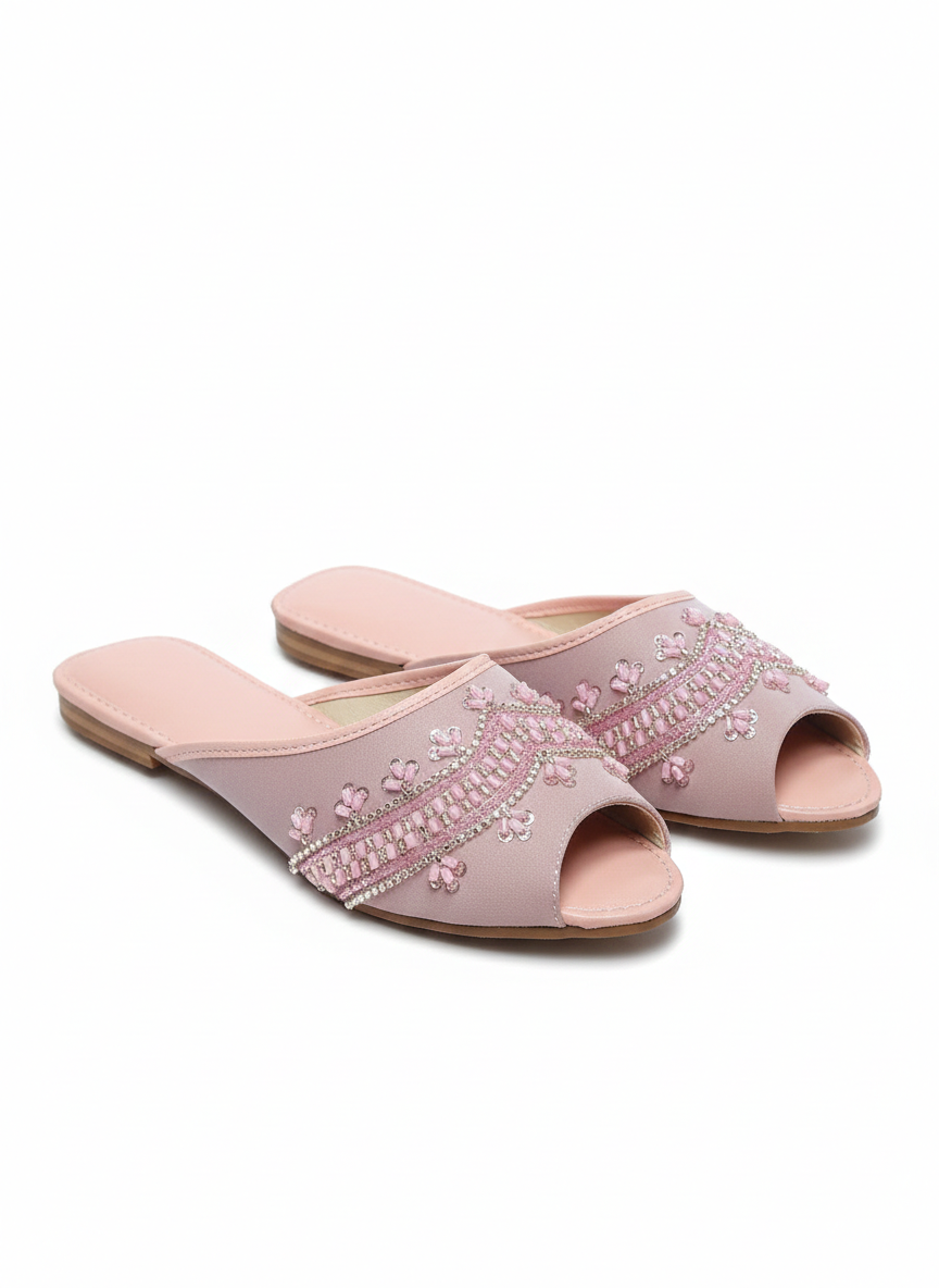 Women's Pink Peep Toe with Floral Embroidery