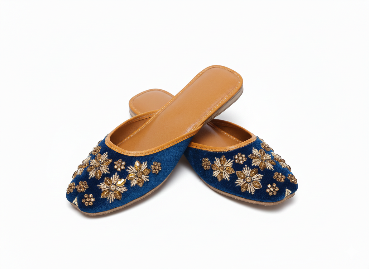 Women's Blue With Flower Handcrafted