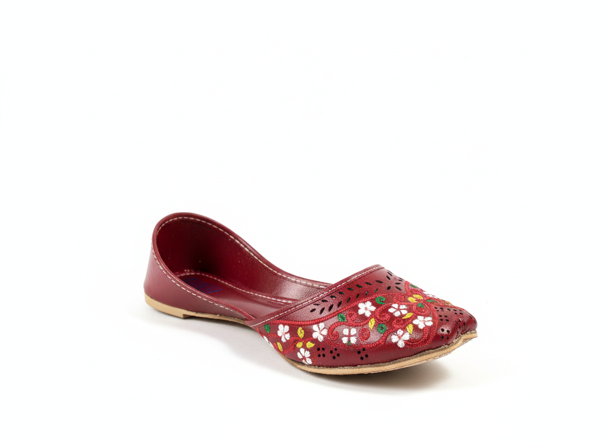 Women's Olive Green Khussa with Pink & White Floral Embroidery