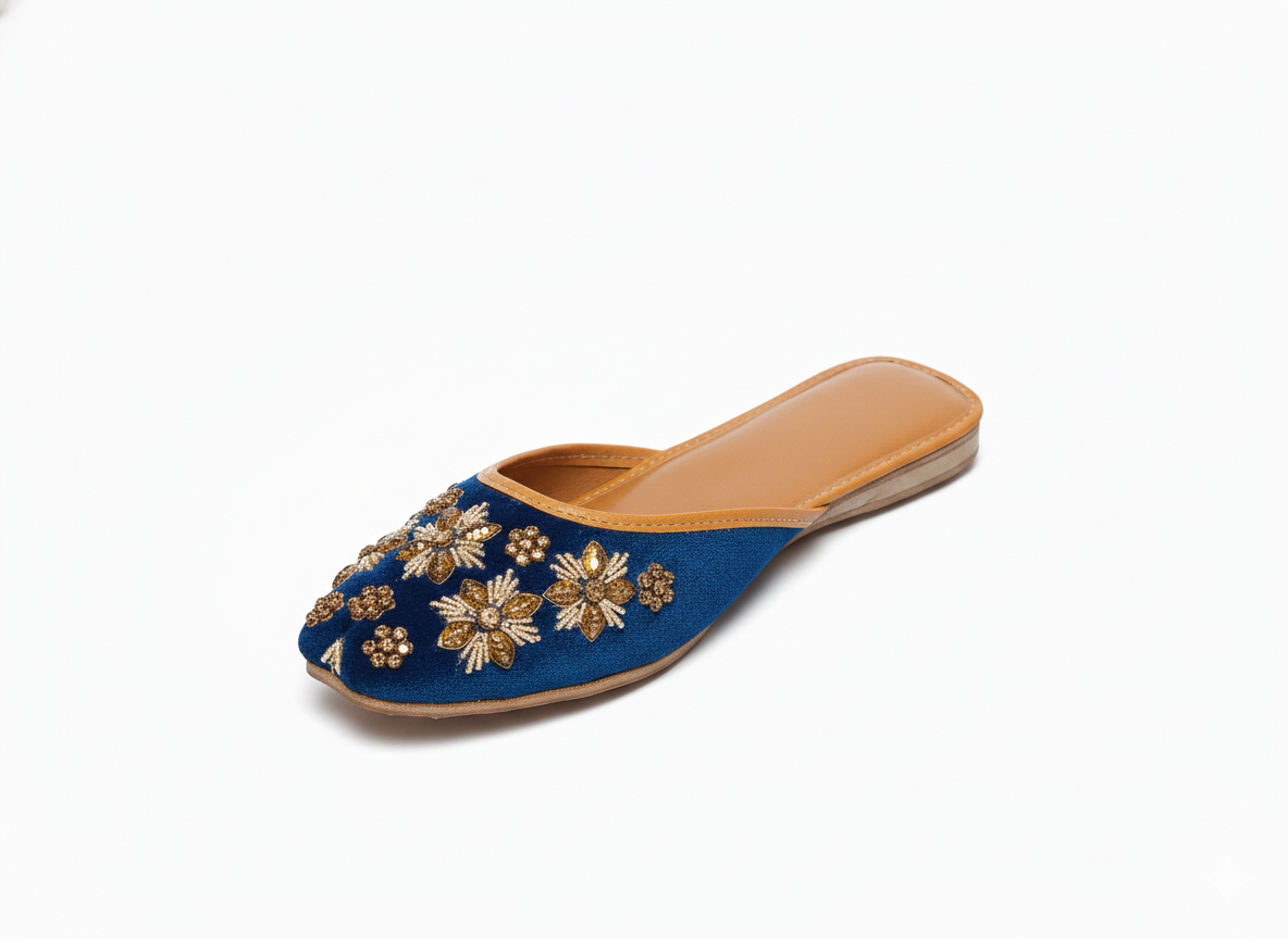 Women's Blue With Flower Handcrafted
