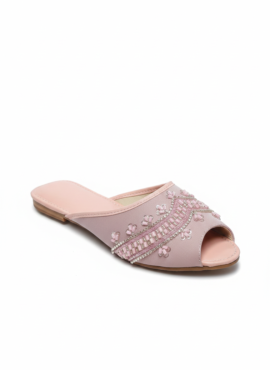 Women's Pink Peep Toe with Floral Embroidery