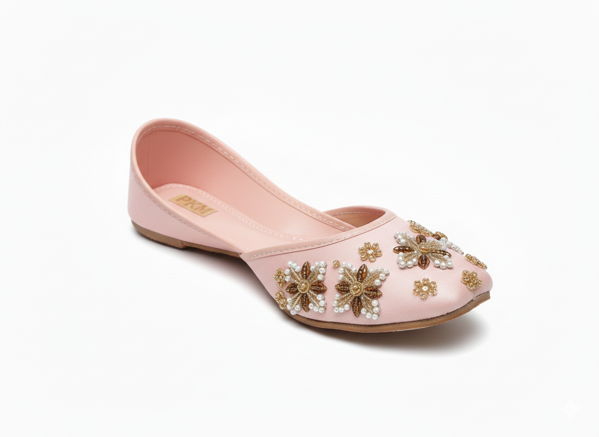 Blush Pink Floral Fantasy Hand Embroidered Festive Khussa