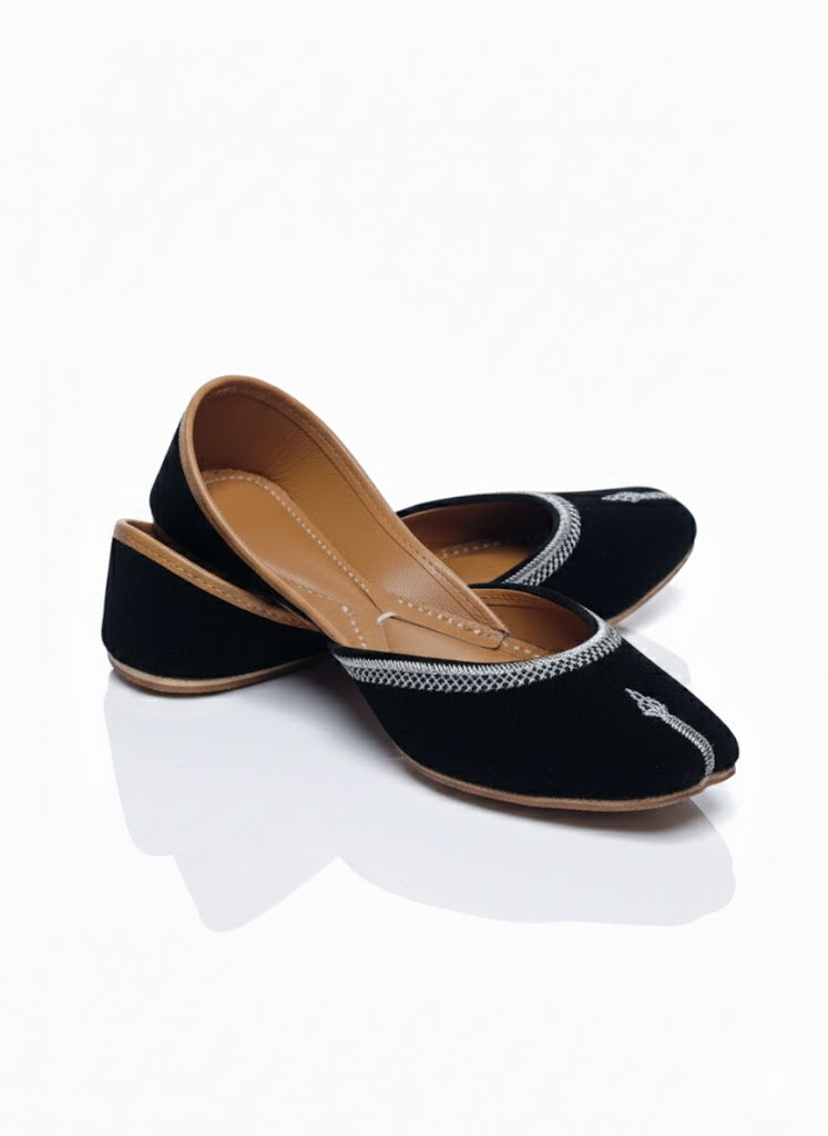 Women's Black Velvet Khussa with Silver Embroidery