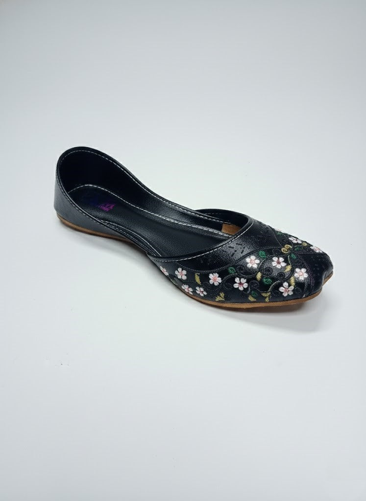 Women's Olive Green Khussa with Pink & White Floral Embroidery