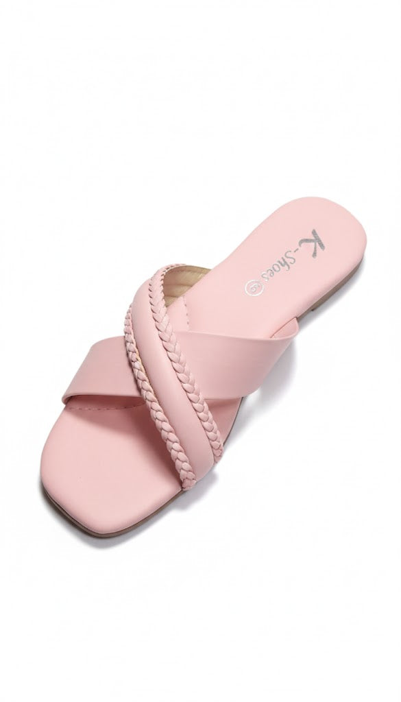 Blush Braid Cross Strap Slides