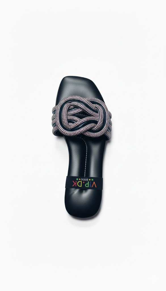 Sweet Black Braided Slides