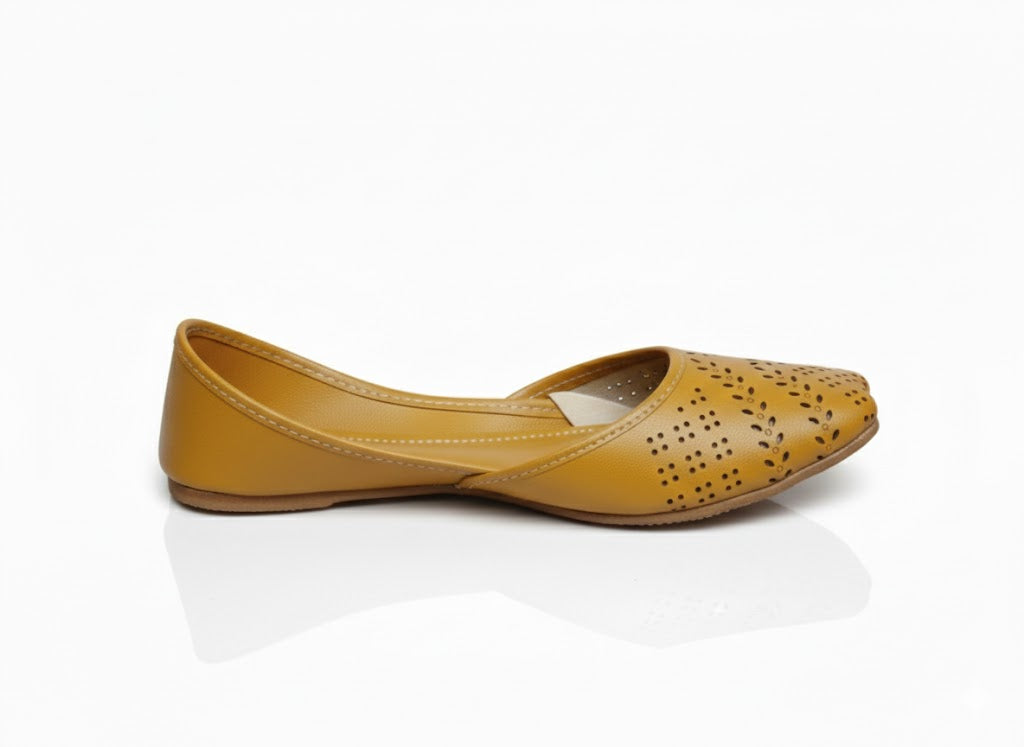Women's Mustard Yellow Laser Cut Khussa