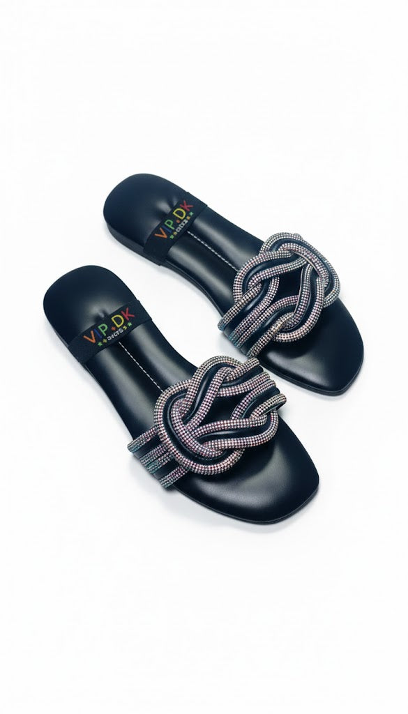Sweet Black Braided Slides