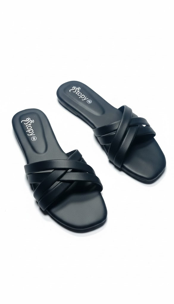 Latte Multi Strap Criss Cross Slides