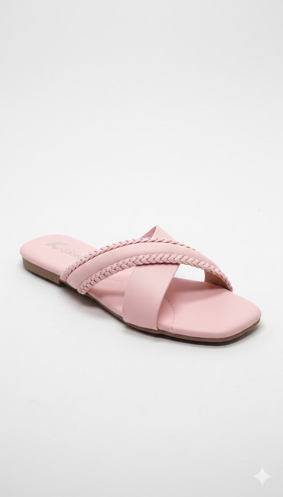 Blush Braid Cross Strap Slides