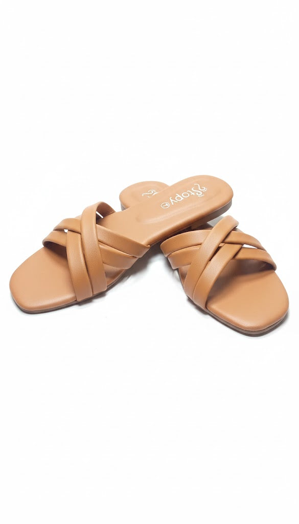 Latte Multi Strap Criss Cross Slides