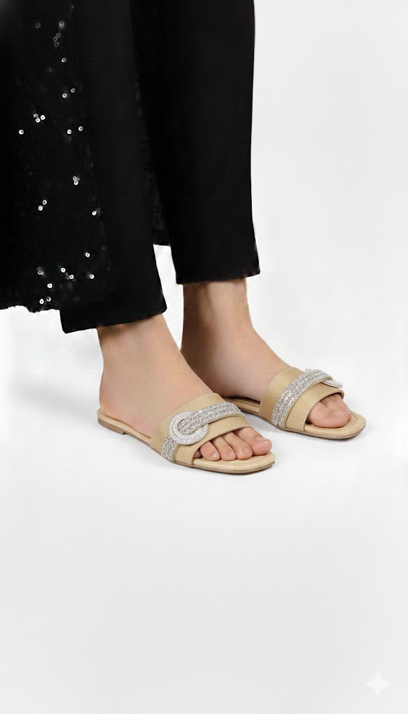 Golden Glamour Crystal Buckle Slides