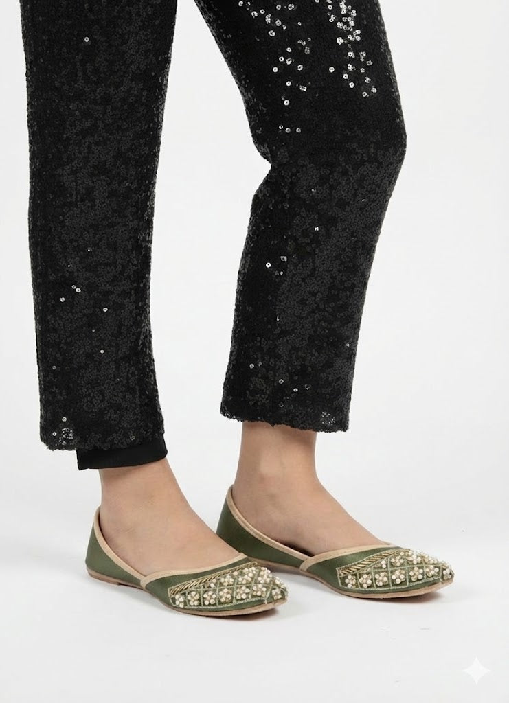 Women's Gilded Sage Beaded Khussa