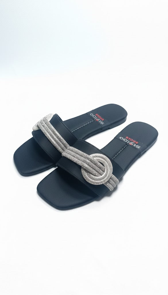 Golden Glamour Crystal Buckle Slides