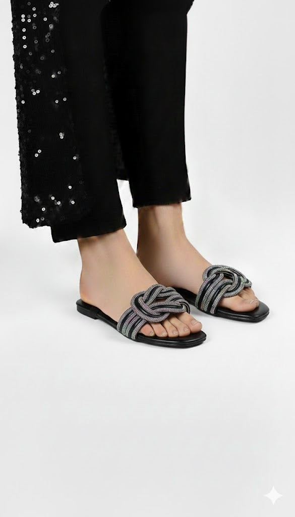 Sweet Black Braided Slides