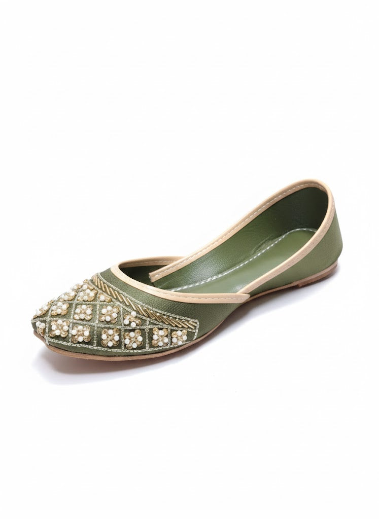 Women's Gilded Sage Beaded Khussa