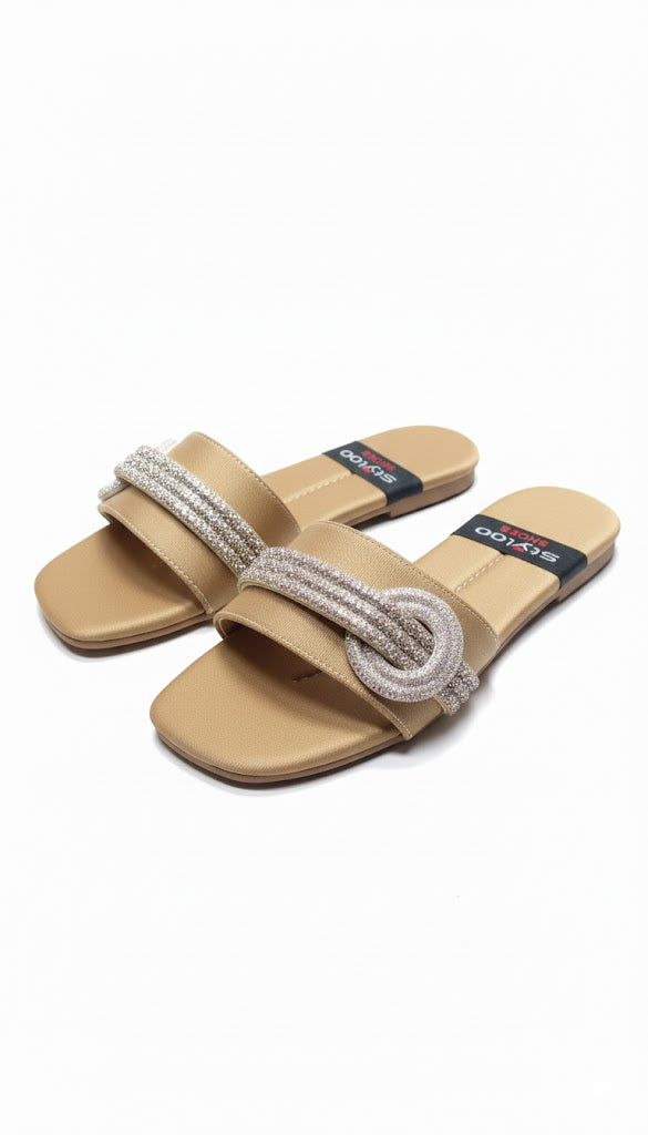Golden Glamour Crystal Buckle Slides