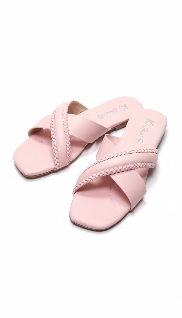 Blush Braid Cross Strap Slides